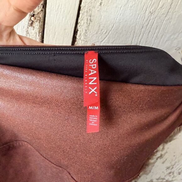 Spanx Faux Leather Leggings Mahogony Reddish Brown Sz M Pull On - Picture 2 of 11